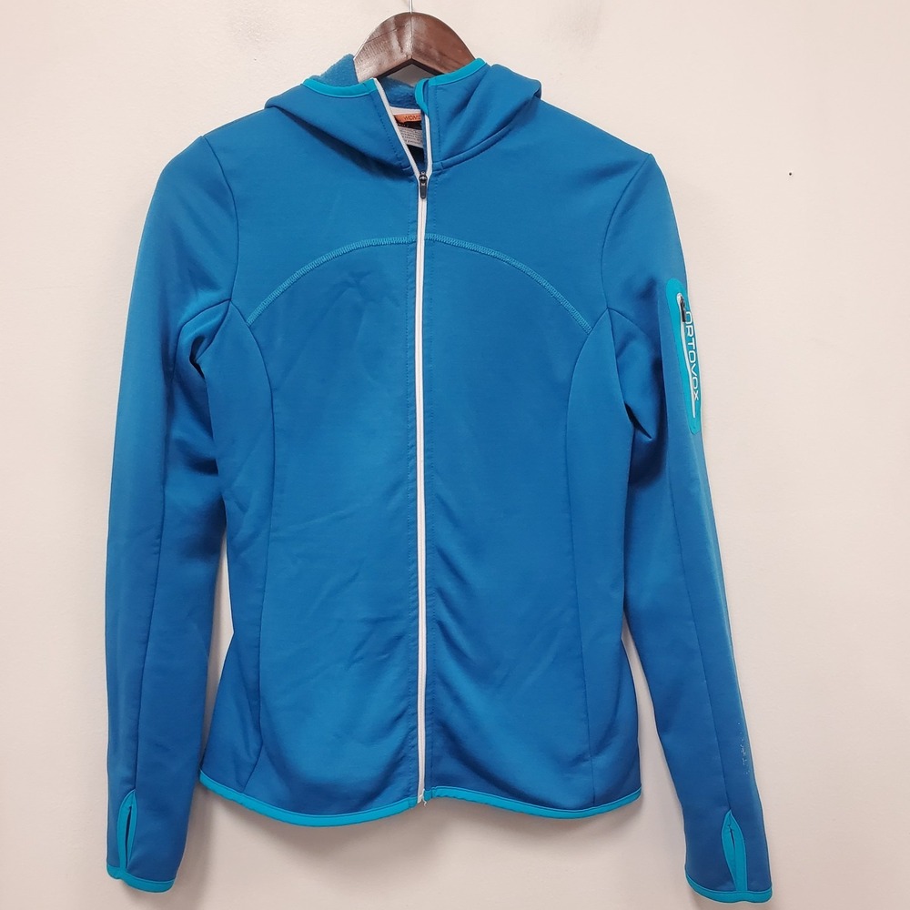 Ortovox Womens Full Zip Hooded Merino Wool Jacket Size M Blue Outdoors Layering